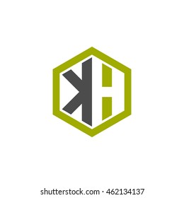 Initial letters KH negative space hexagon shape logo green black gray