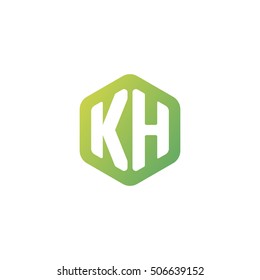 Initial letters KH rounded hexagon shape green simple modern logo