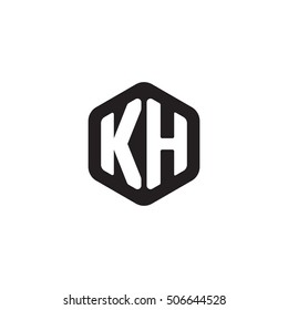 Initial letters KH rounded hexagon shape monogram black simple modern logo