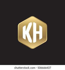 Initial letters KH rounded hexagon shape gold modern logo