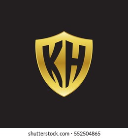 Initial letters KH shield shape gold logo