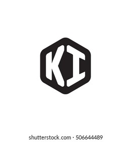 Initial letters KI rounded hexagon shape monogram black simple modern logo