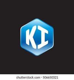 Initial letters KI rounded hexagon shape blue modern logo