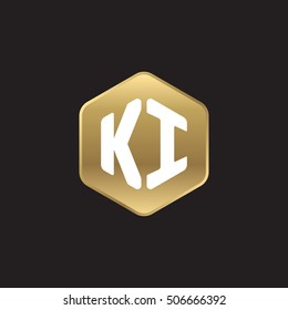 Initial letters KI rounded hexagon shape gold modern logo