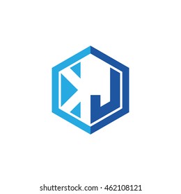 Initial letters KJ negative space hexagon shape logo blue