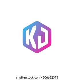 Initial letters KJ rounded hexagon shape blue pink purple simple modern logo