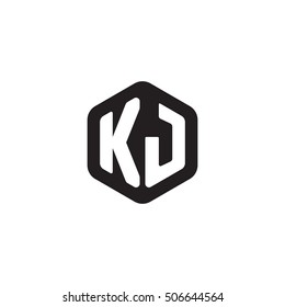 Initial letters KJ rounded hexagon shape monogram black simple modern logo