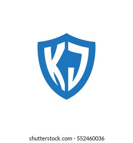 Initial letters KJ shield shape blue simple logo