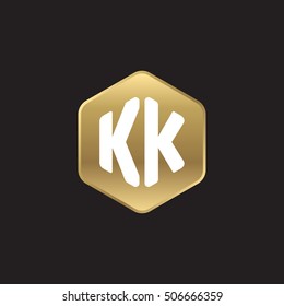 Initial letters KK rounded hexagon shape gold modern logo