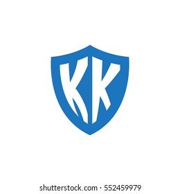 Initial letters KK shield shape blue simple logo