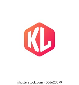 Initial letters KL rounded hexagon shape red orange simple modern logo