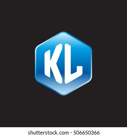 Initial letters KL rounded hexagon shape blue modern logo