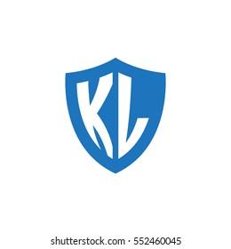 Initial letters KL shield shape blue simple logo