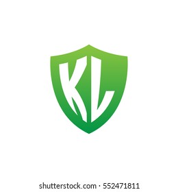 Initial letters KL shield shape green simple logo