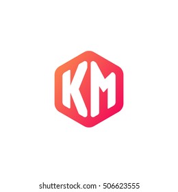 Initial letters KM rounded hexagon shape red orange simple modern logo