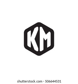 Initial letters KM rounded hexagon shape monogram black simple modern logo