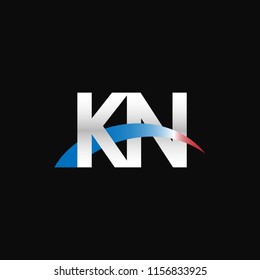 Initial letters KN overlapping movement swoosh logo, metal silver blue red color on black background
