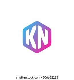 Initial letters KN rounded hexagon shape blue pink purple simple modern logo