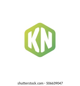 Initial letters KN rounded hexagon shape green simple modern logo