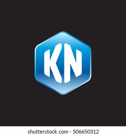 Initial letters KN rounded hexagon shape blue modern logo
