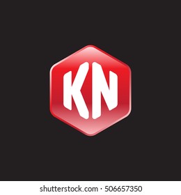 Initial letters KN rounded hexagon shape red modern logo