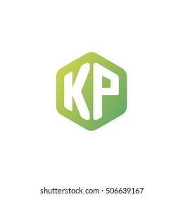 Initial letters KP rounded hexagon shape green simple modern logo
