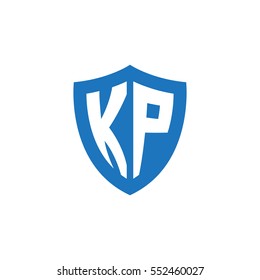 Initial letters KP shield shape blue simple logo