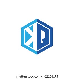Initial letters KQ negative space hexagon shape logo blue