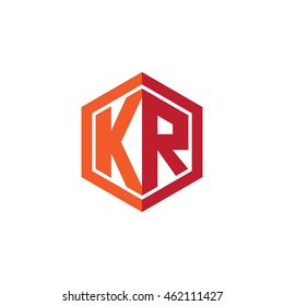 Initial letters KR hexagon shape logo red orange
