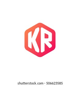 Initial letters KR rounded hexagon shape red orange simple modern logo