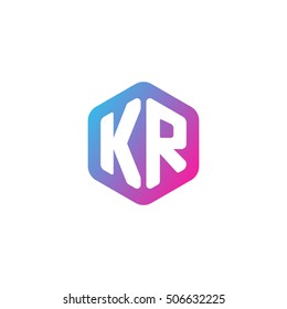 Initial letters KR rounded hexagon shape blue pink purple simple modern logo