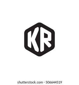 Initial letters KR rounded hexagon shape monogram black simple modern logo