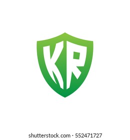 Initial letters KR shield shape green simple logo