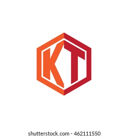 Initial Letters KT Hexagon Shape Logo Red Orange