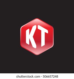Initial letters KT rounded hexagon shape red modern logo
