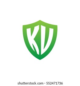 Initial letters KU, KV, shield shape green simple logo