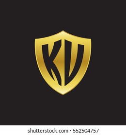 Initial letters KU, KV, shield shape gold logo
