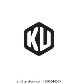 Initial letters KU rounded hexagon shape monogram black simple modern logo