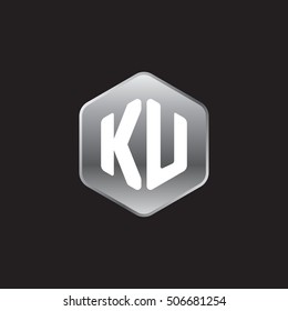 Initial letters KU rounded hexagon shape silver modern logo