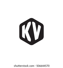 Initial letters KV rounded hexagon shape monogram black simple modern logo