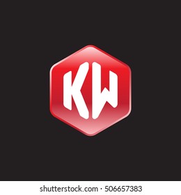 Initial letters KW rounded hexagon shape red modern logo