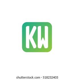 Initial letters KW rounded square shape green simple logo