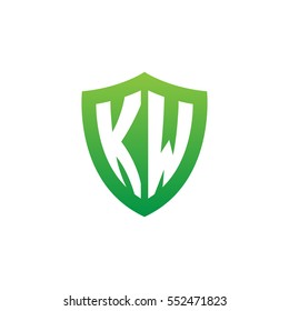 Initial letters KW shield shape green simple logo