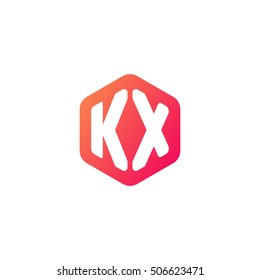 Initial letters KX rounded hexagon shape red orange simple modern logo