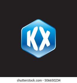 Initial letters KX rounded hexagon shape blue modern logo