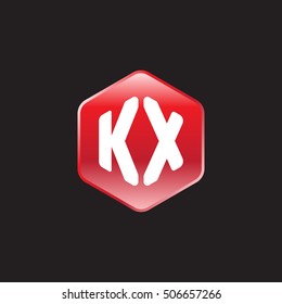 Initial letters KX rounded hexagon shape red modern logo