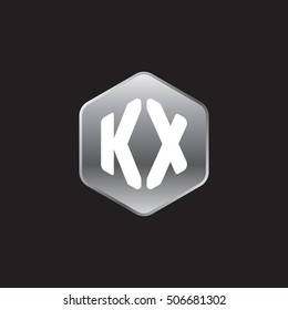 Initial letters KX rounded hexagon shape silver modern logo