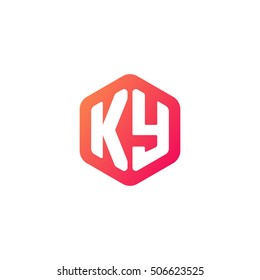 Initial letters KY rounded hexagon shape red orange simple modern logo