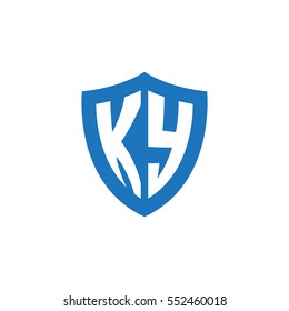 Initial letters KY shield shape blue simple logo