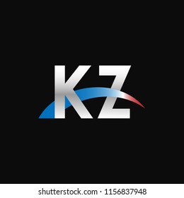 Initial letters KZ overlapping movement swoosh logo, metal silver blue red color on black background